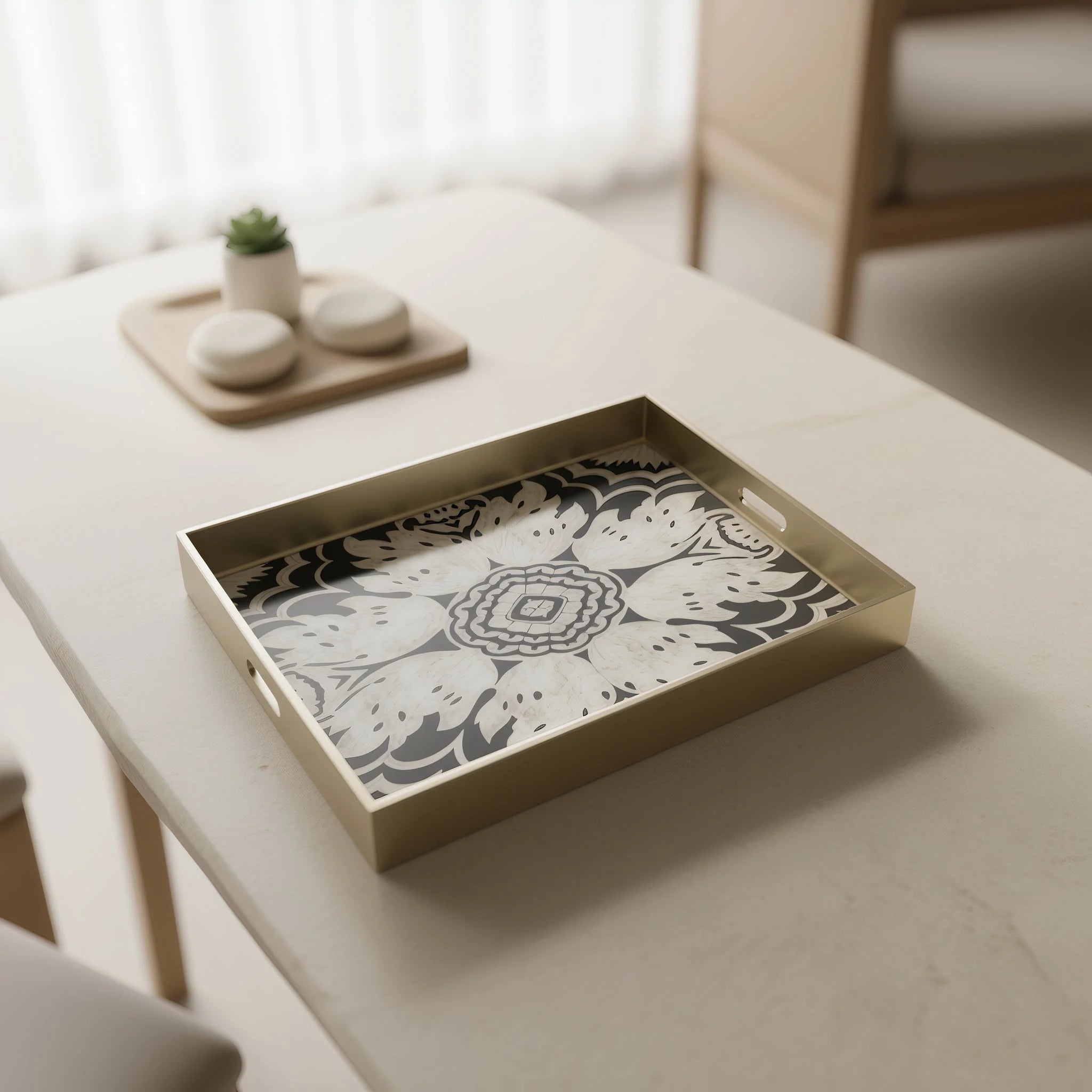Handmade Reverse Painted Mirror Tray  Midnight - Extra Large Arcadia Home