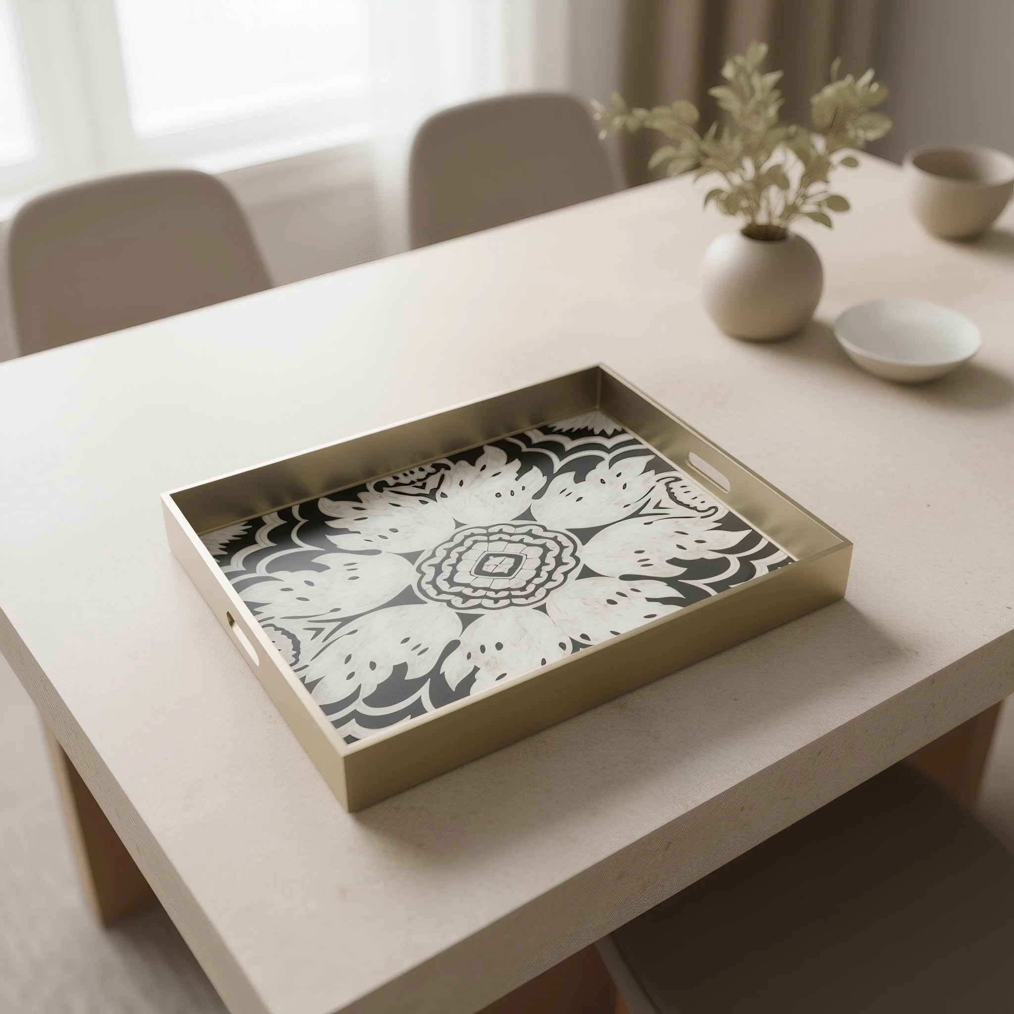 Handmade Reverse Painted Mirror Tray  Midnight - Extra Large Arcadia Home