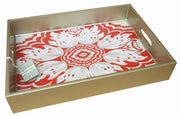 Handmade Reverse Painted Mirror Tray  Red - Medium Arcadia Home