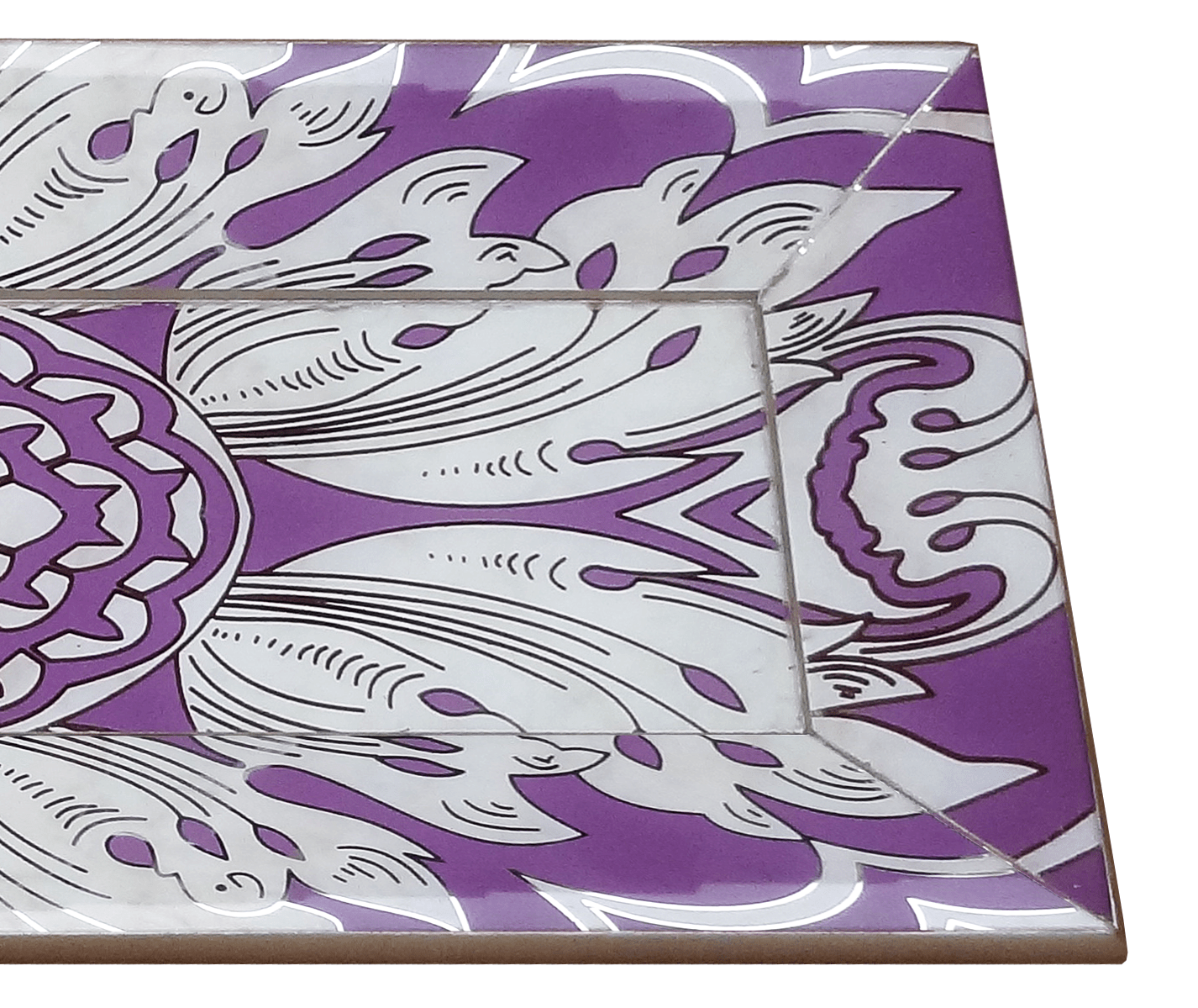 Handmade Reverse Painted Mirror Tray Beveled Edge Lavender - Small