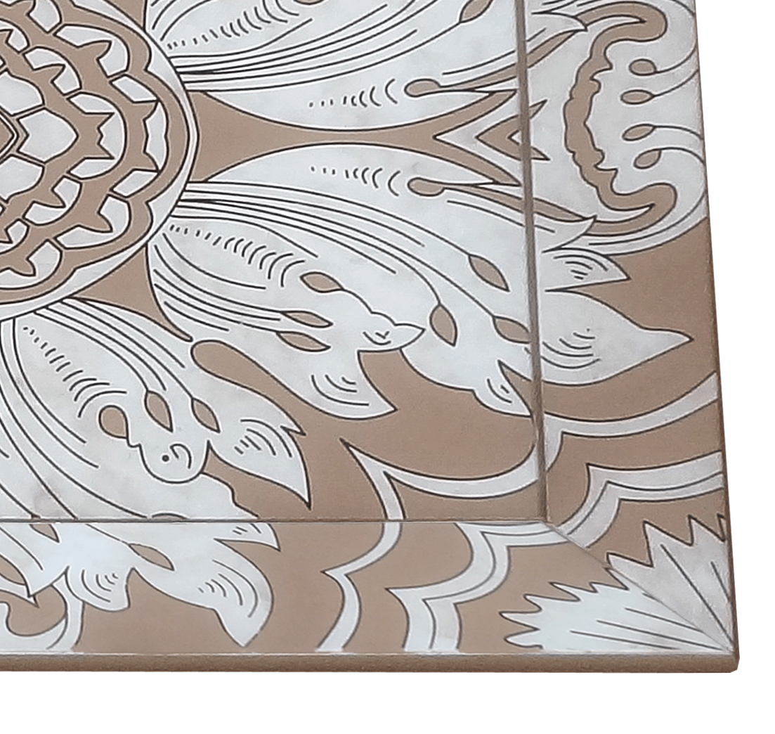 Handmade Reverse Painted Mirror Tray Beveled Edge Sand - Large