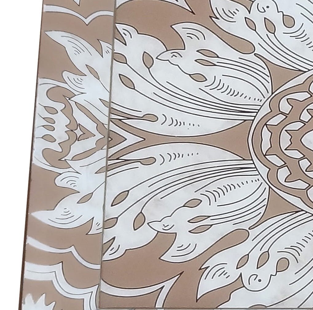 Handmade Reverse Painted Mirror Tray Beveled Edge Sand - Large