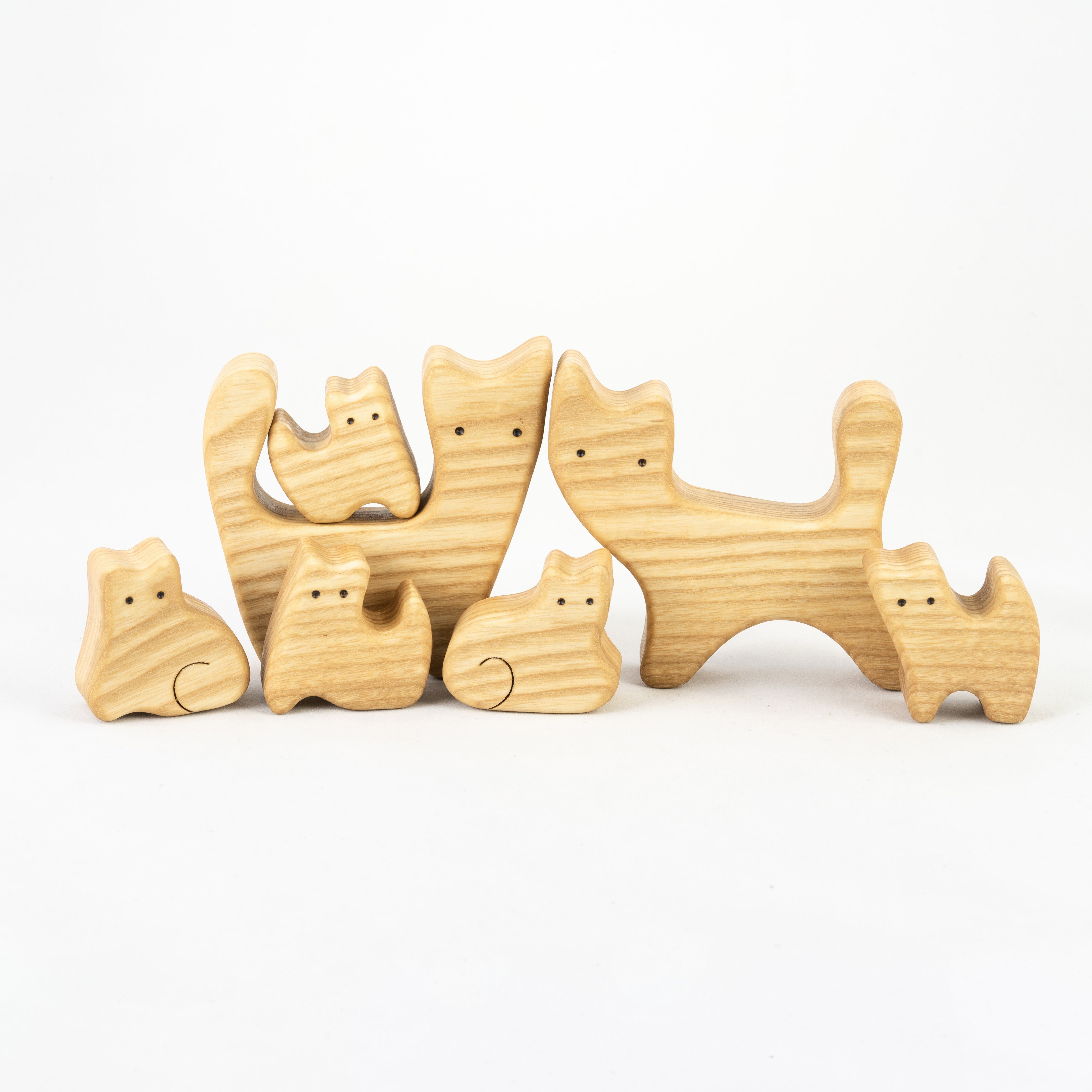 Waldorf Wooden Cats Family Of 7 Puzzle Set