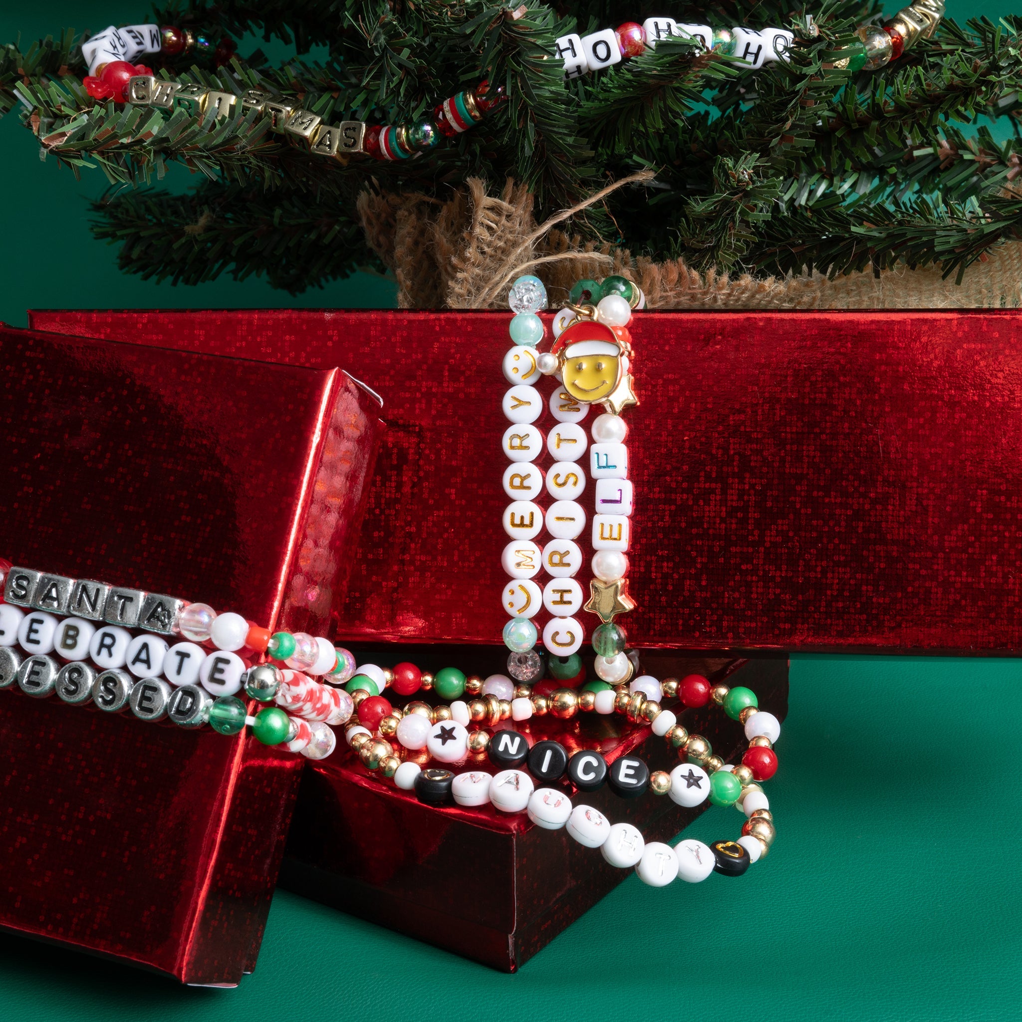 Happy Face Santa Metallic Gold Letter Diy Bead Jar