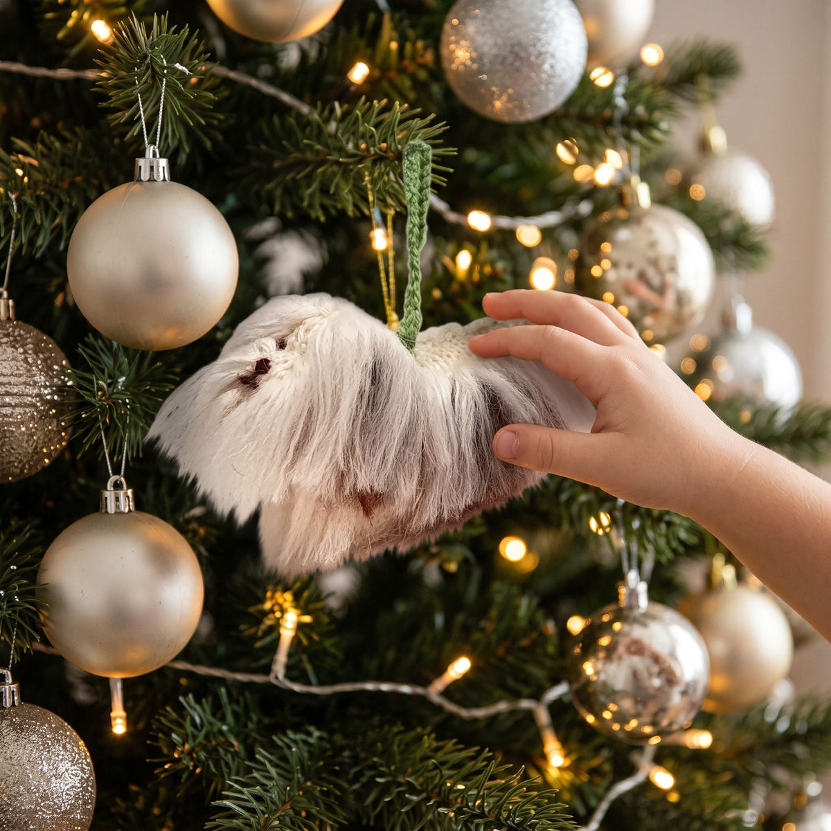 Hand Knit Alpaca Wool Christmas Ornament - Havanese Dog