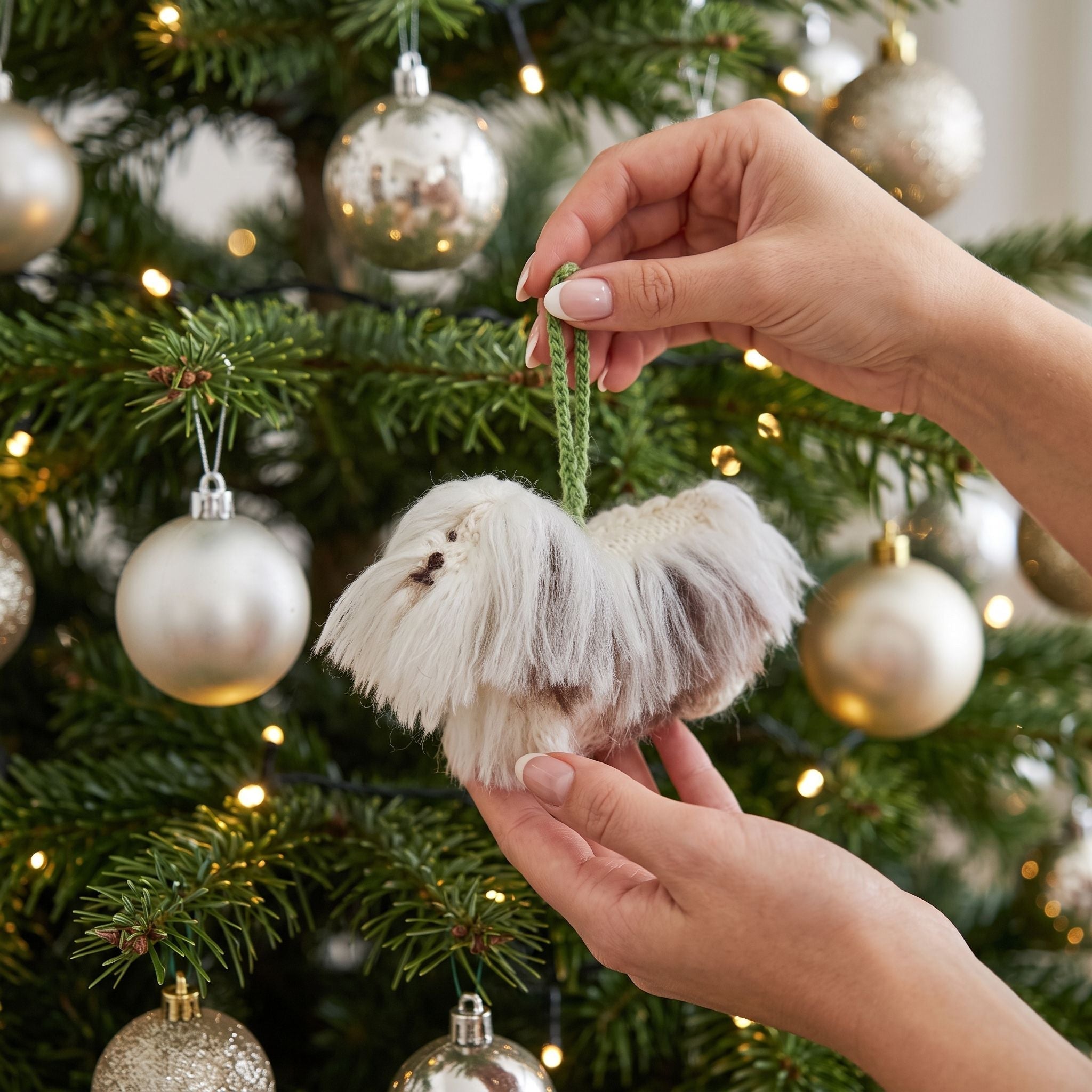 Hand Knit Alpaca Wool Christmas Ornament - Havanese Dog