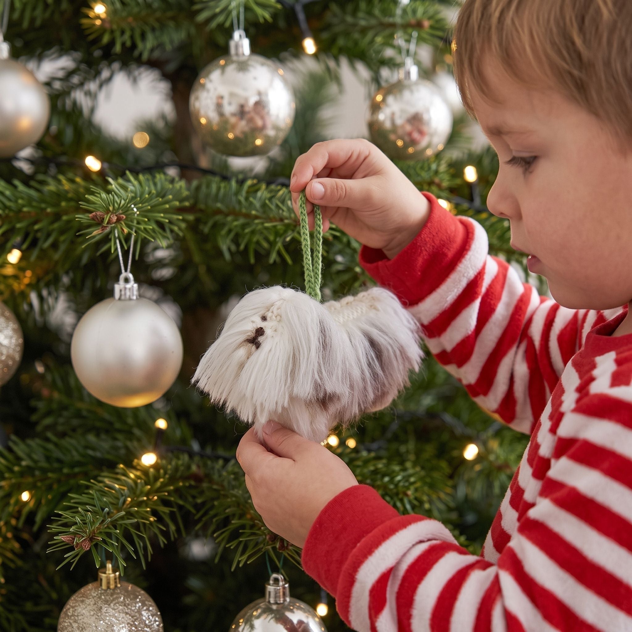 Hand Knit Alpaca Wool Christmas Ornament - Havanese Dog