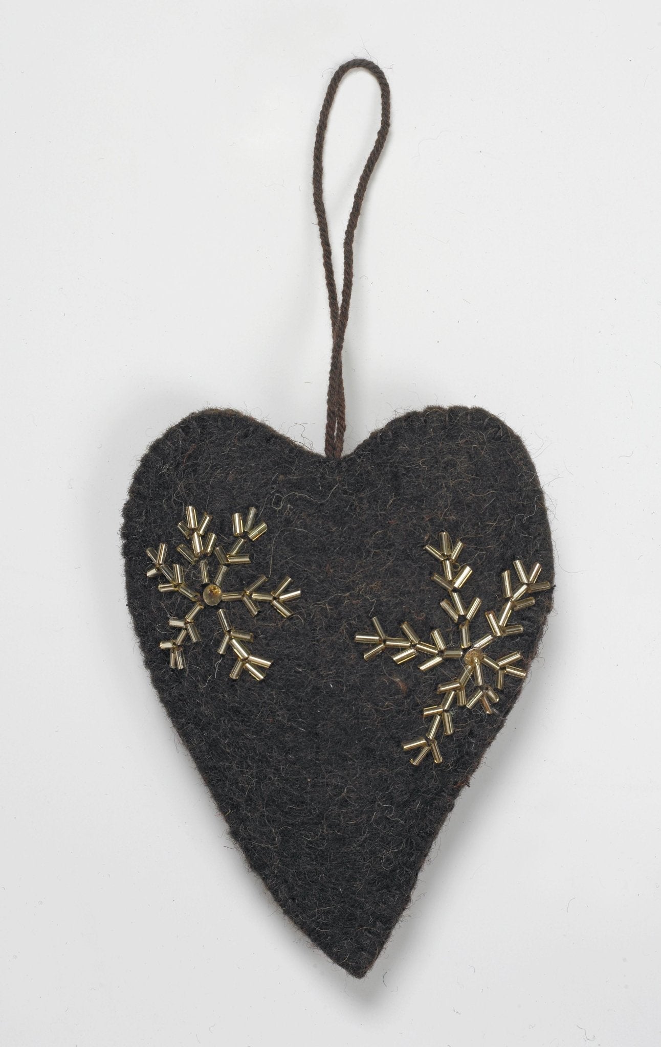 Heart Ornament -chocolate Gold Hand Beaded Snowflakes