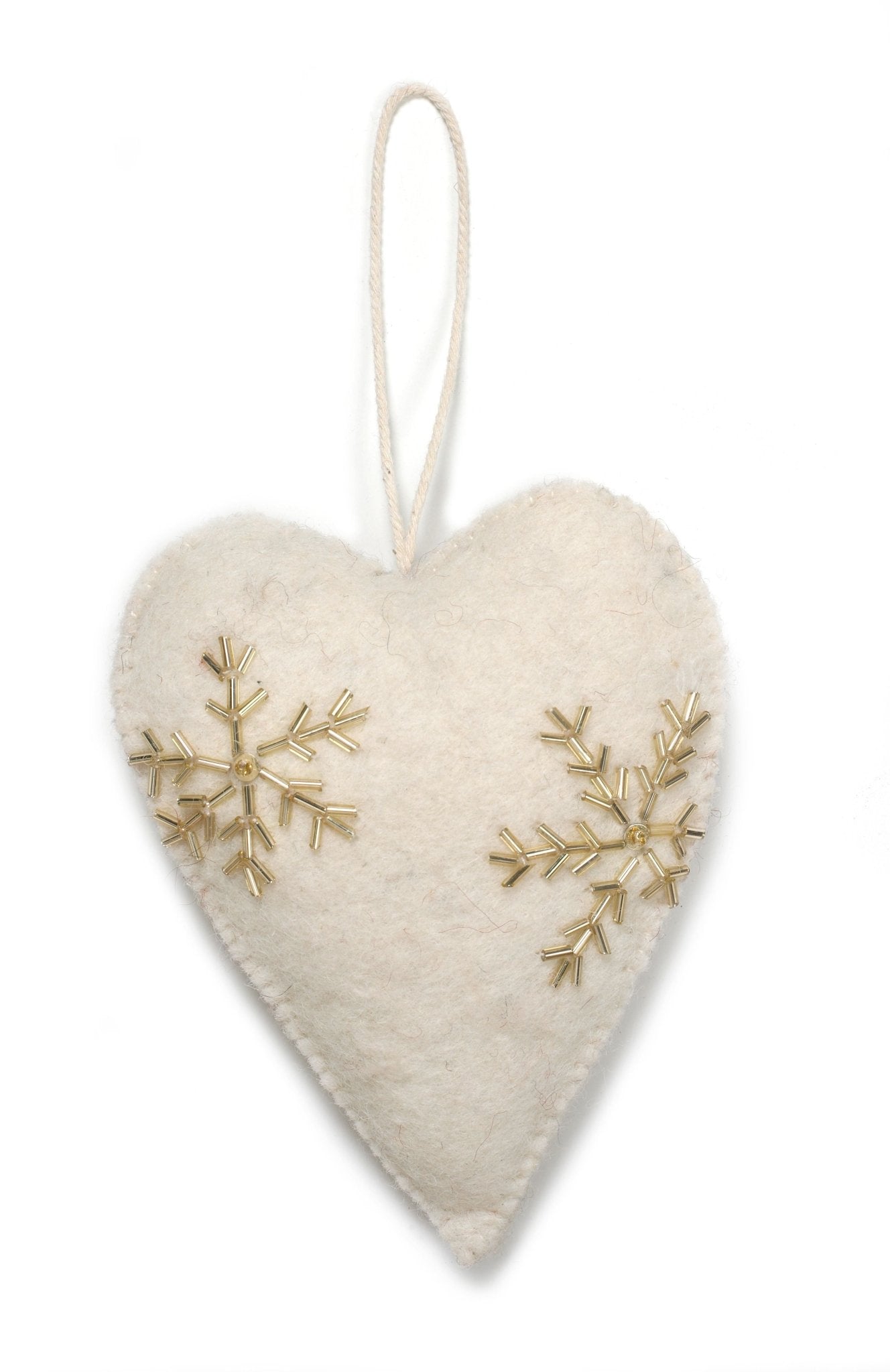Heart Ornament -cream Gold Hand Beaded Snowflakes