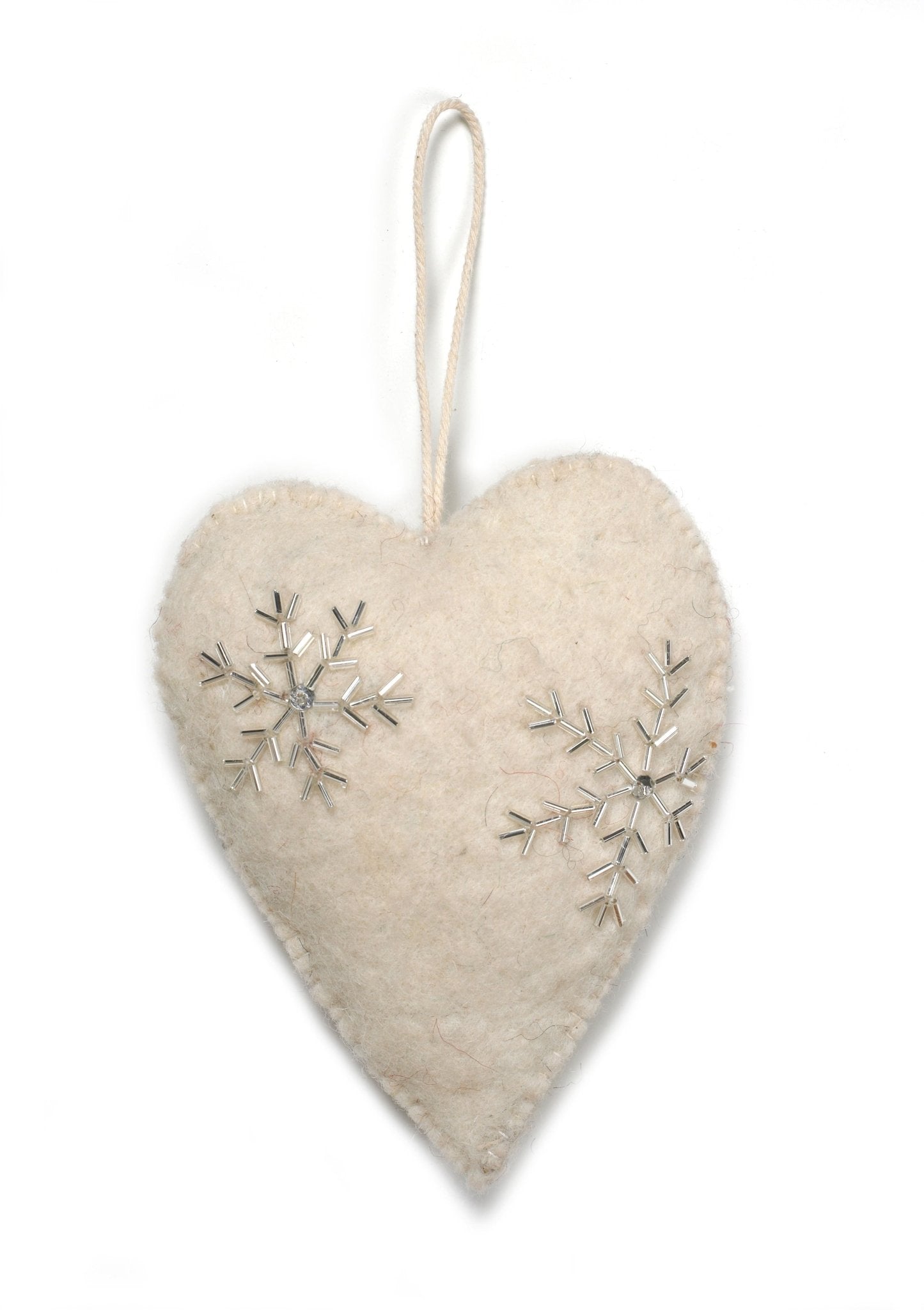 Heart Ornament -cream Silver Hand Beaded Snowflakes