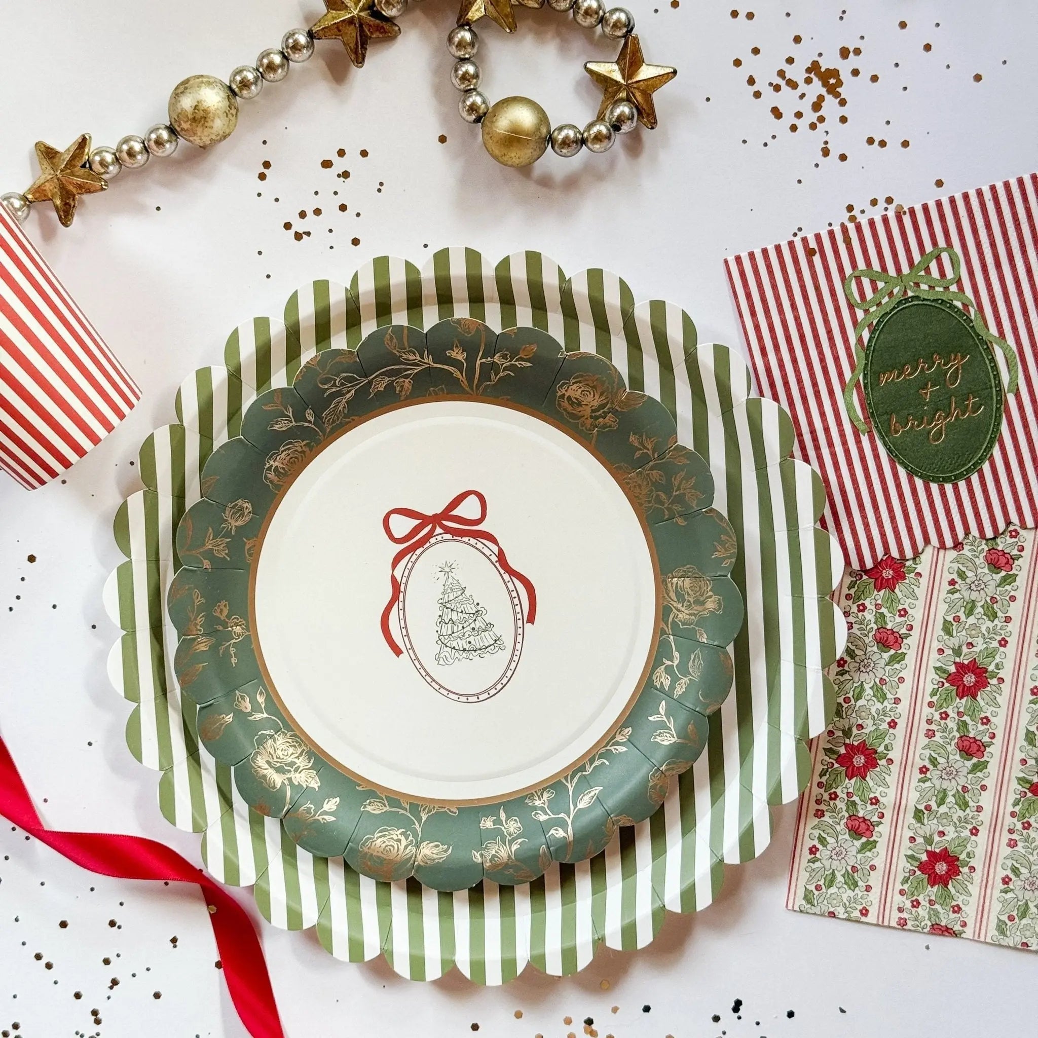 Hearth & Holly Vintage Floral Striped Guest Napkins (24pcs)