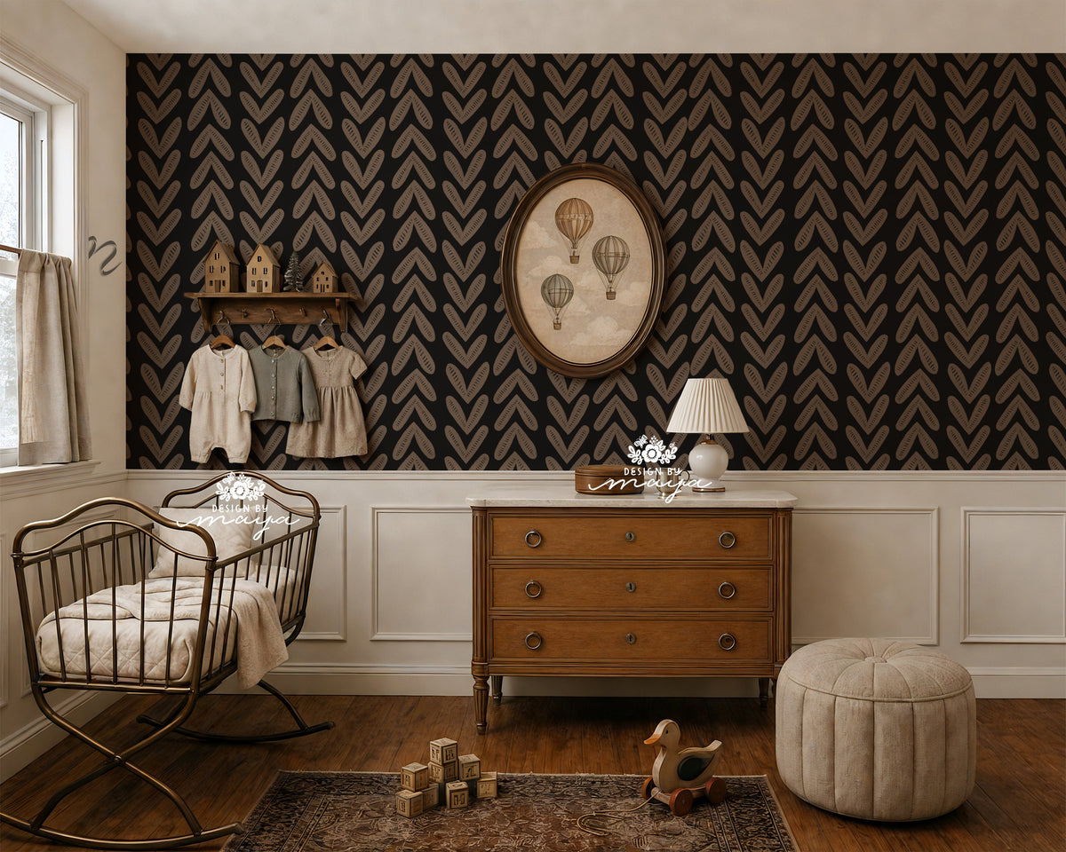 Farmhouse Style Heart Wallpaper - Vintage Vibes, Nursery Wall Decor Wallpaper
