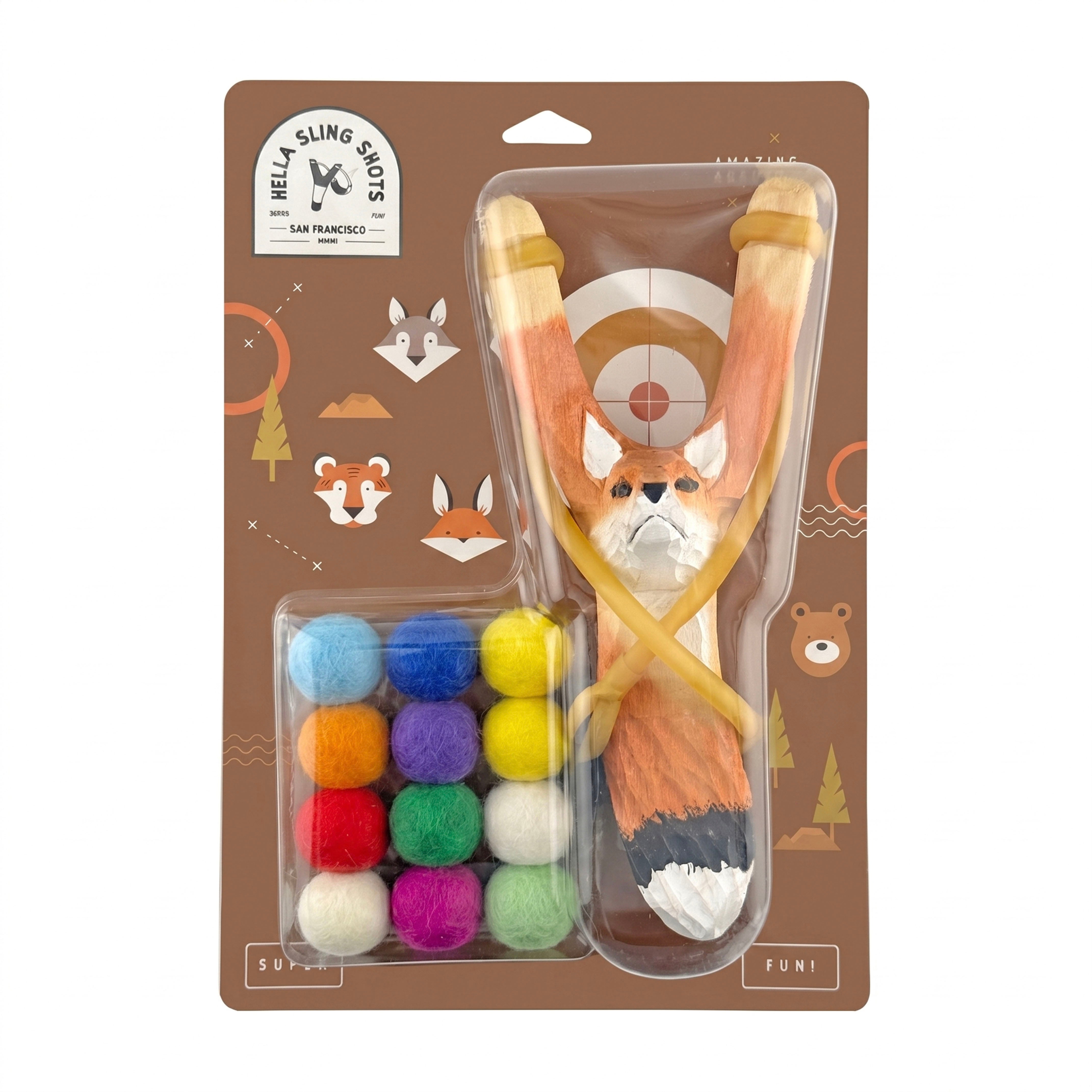 Wooden Fox Slingshot + Felt Ammo