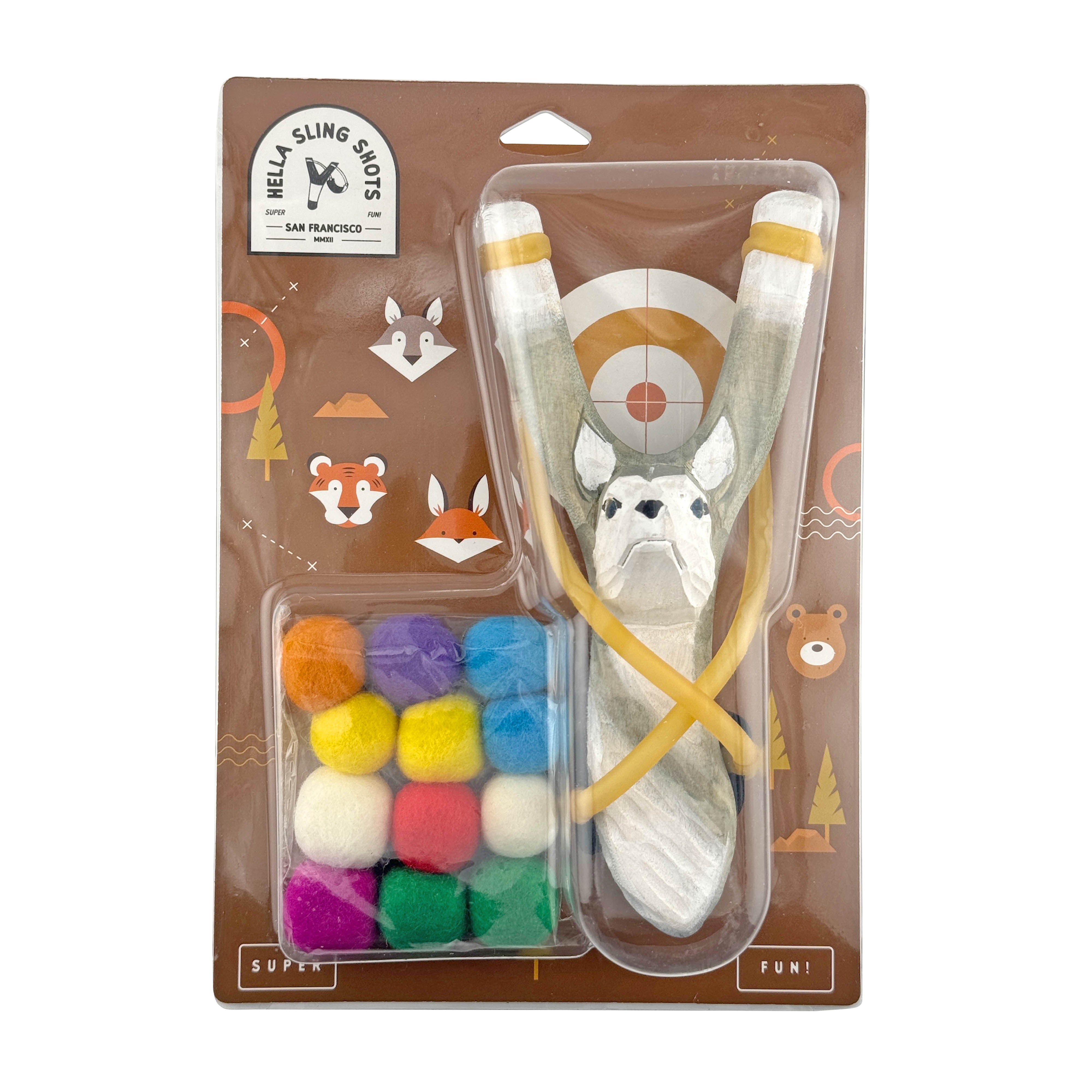 Wooden Wolf Slingshot + Felt Ammo