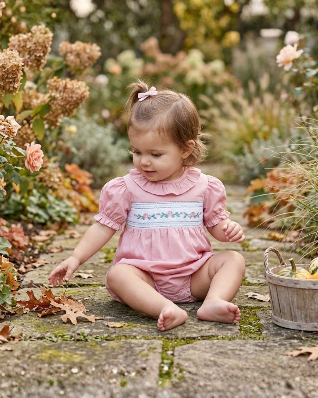 Heirloom Rose Ruffle Smocked Bubble Romper