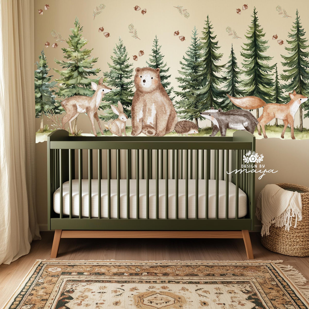 Woodland Animals And Pine Trees - Fabric Nursery Wall Art Decals