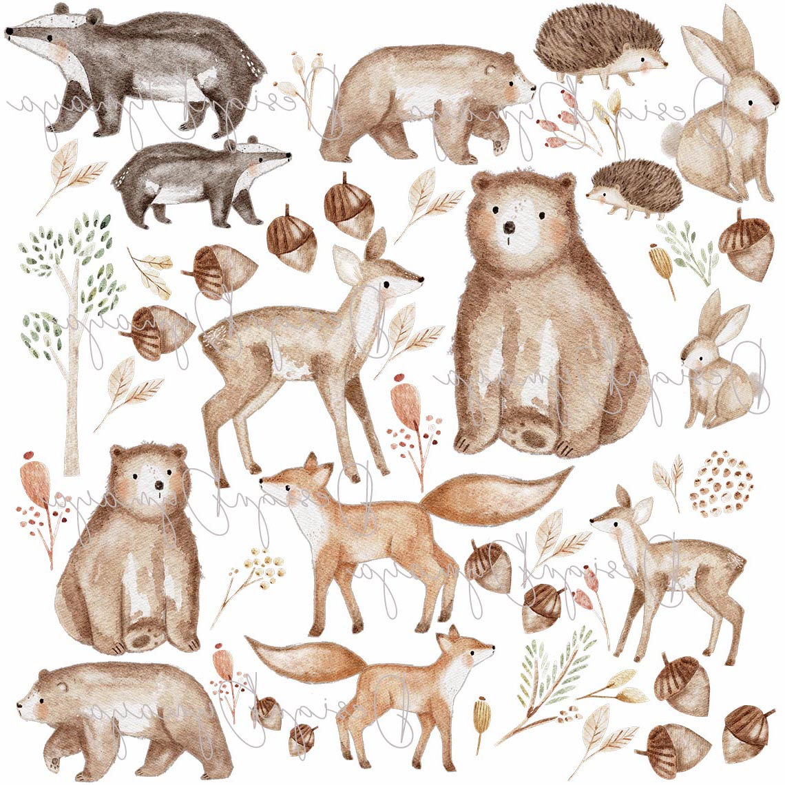 Woodland Animals And Pine Trees - Fabric Nursery Wall Art Decals