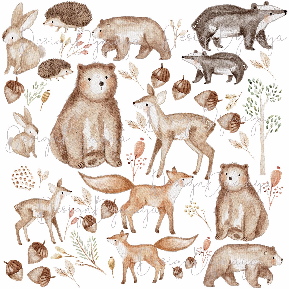 Woodland Animals And Pine Trees - Fabric Nursery Wall Art Decals