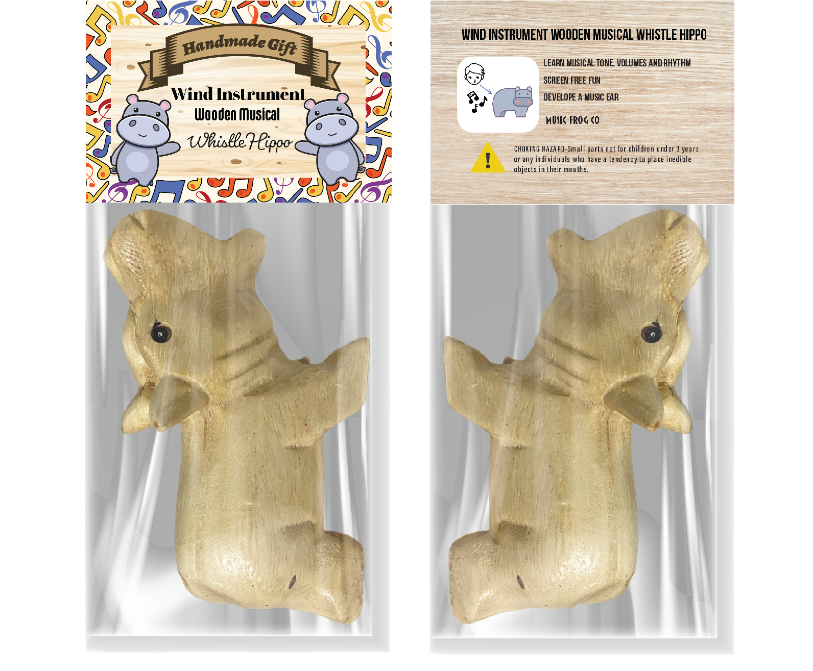 Wooden Musical Whistle Hippo Instrument