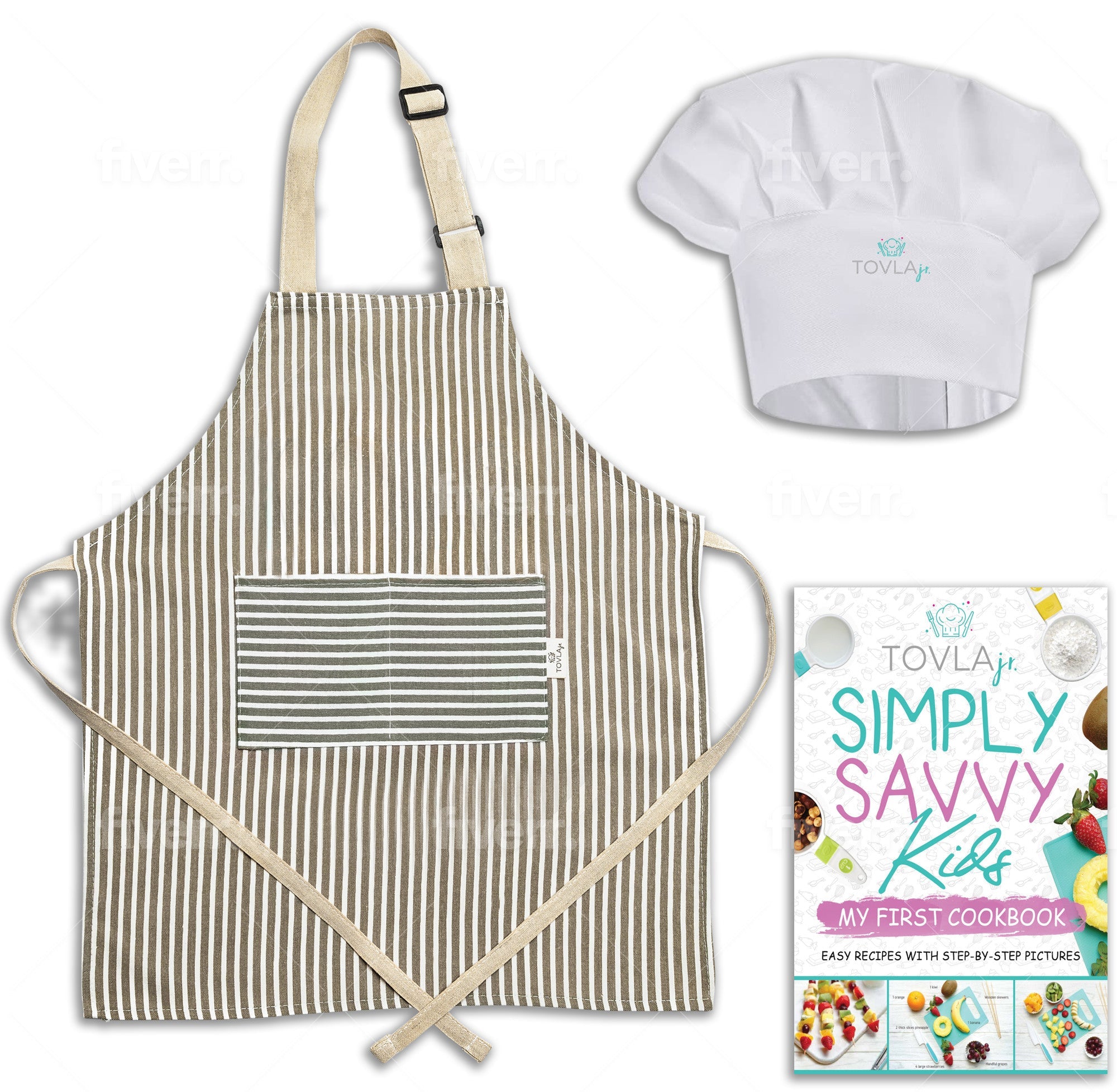 Tovla Jr. Apron & Cookbook Set | Kids Chef Apron, Hat & Recipe Book