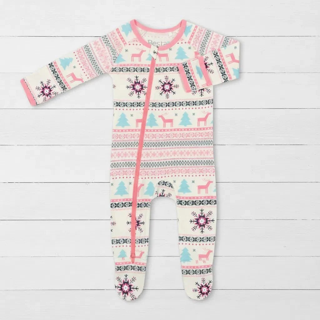 Holiday Reindeer Pink Footie