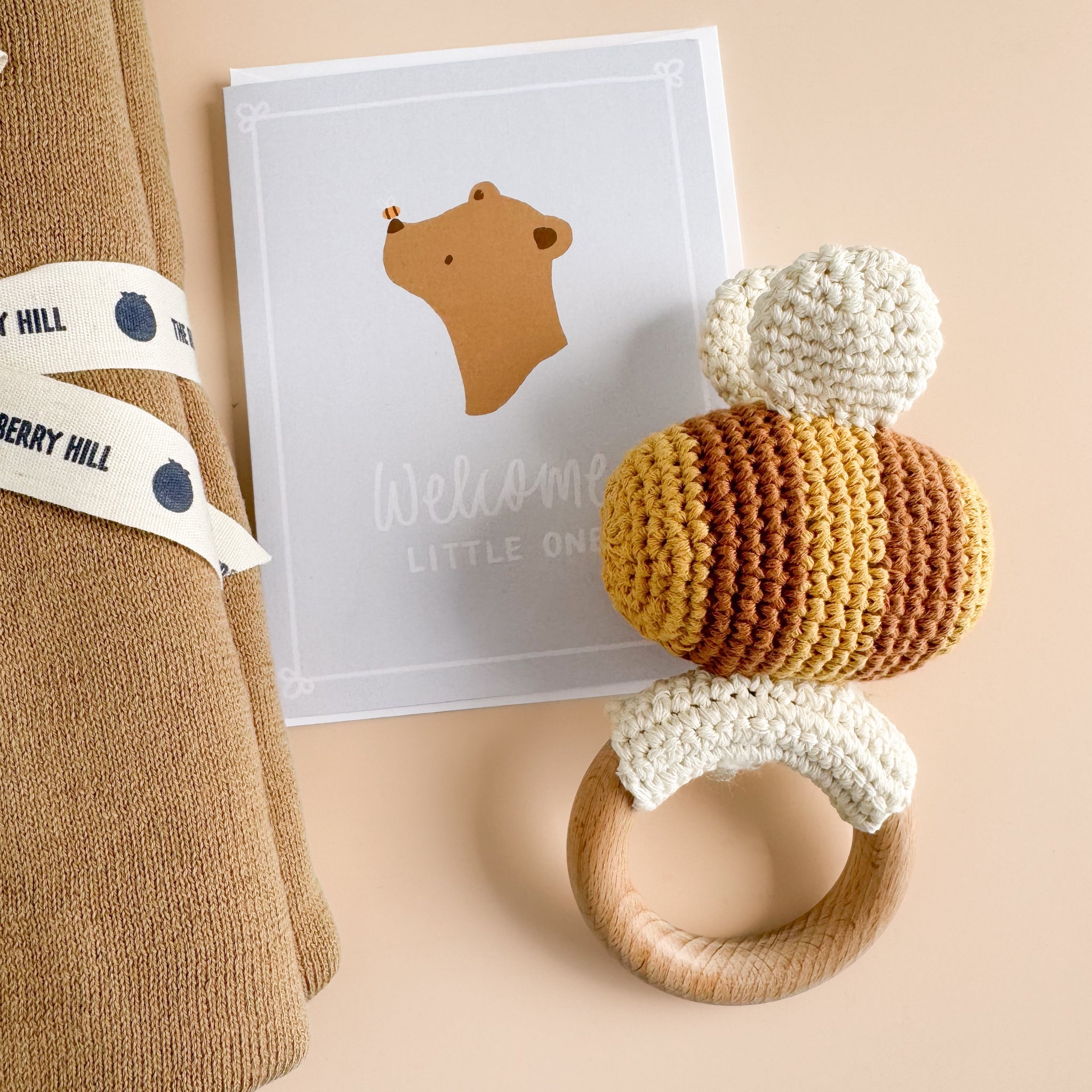 Cotton Crochet Rattle Teether Bee