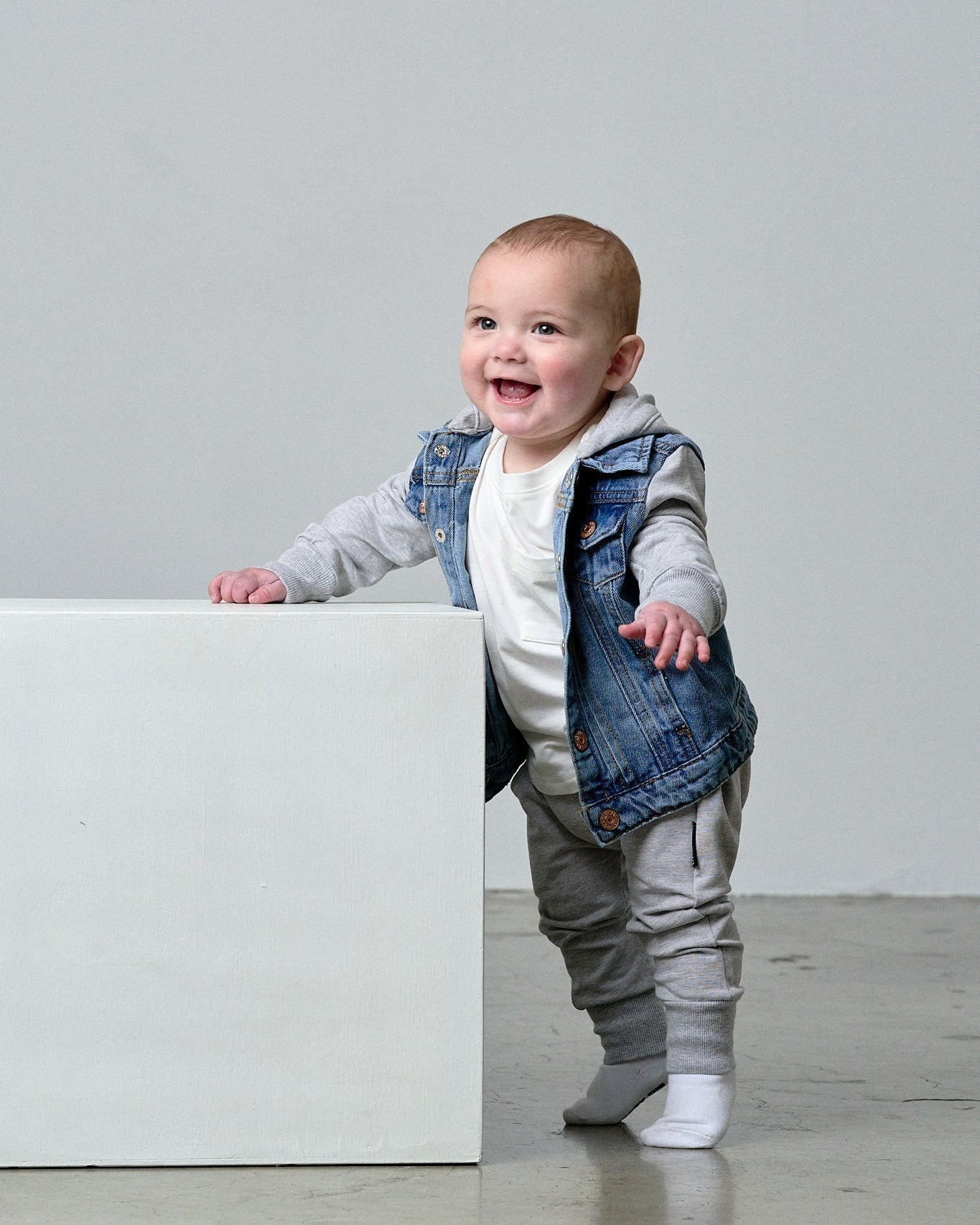 Hooded Denim Jacket - Grey