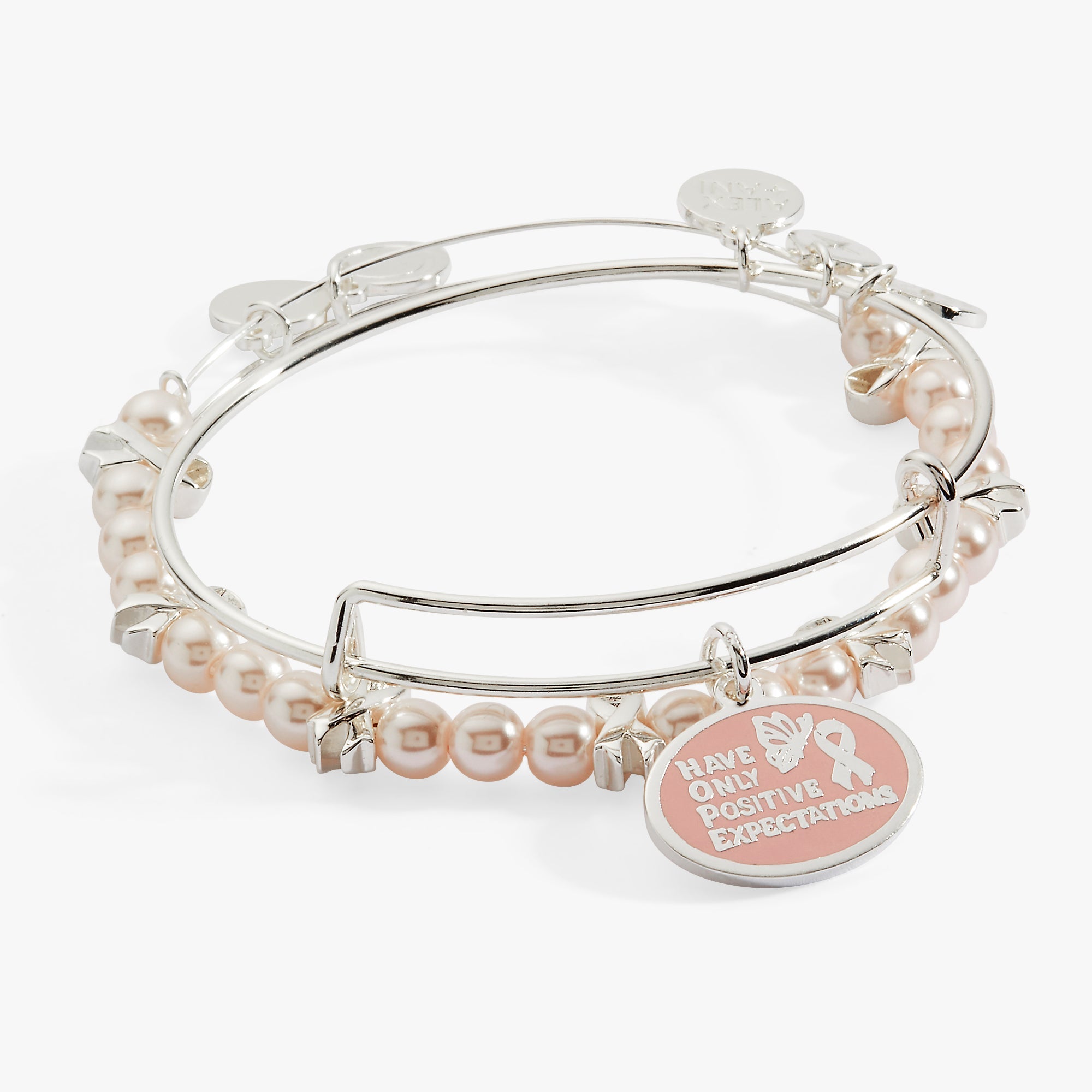 'hope' Breast Cancer Awareness Charm Bangle Set Of 2