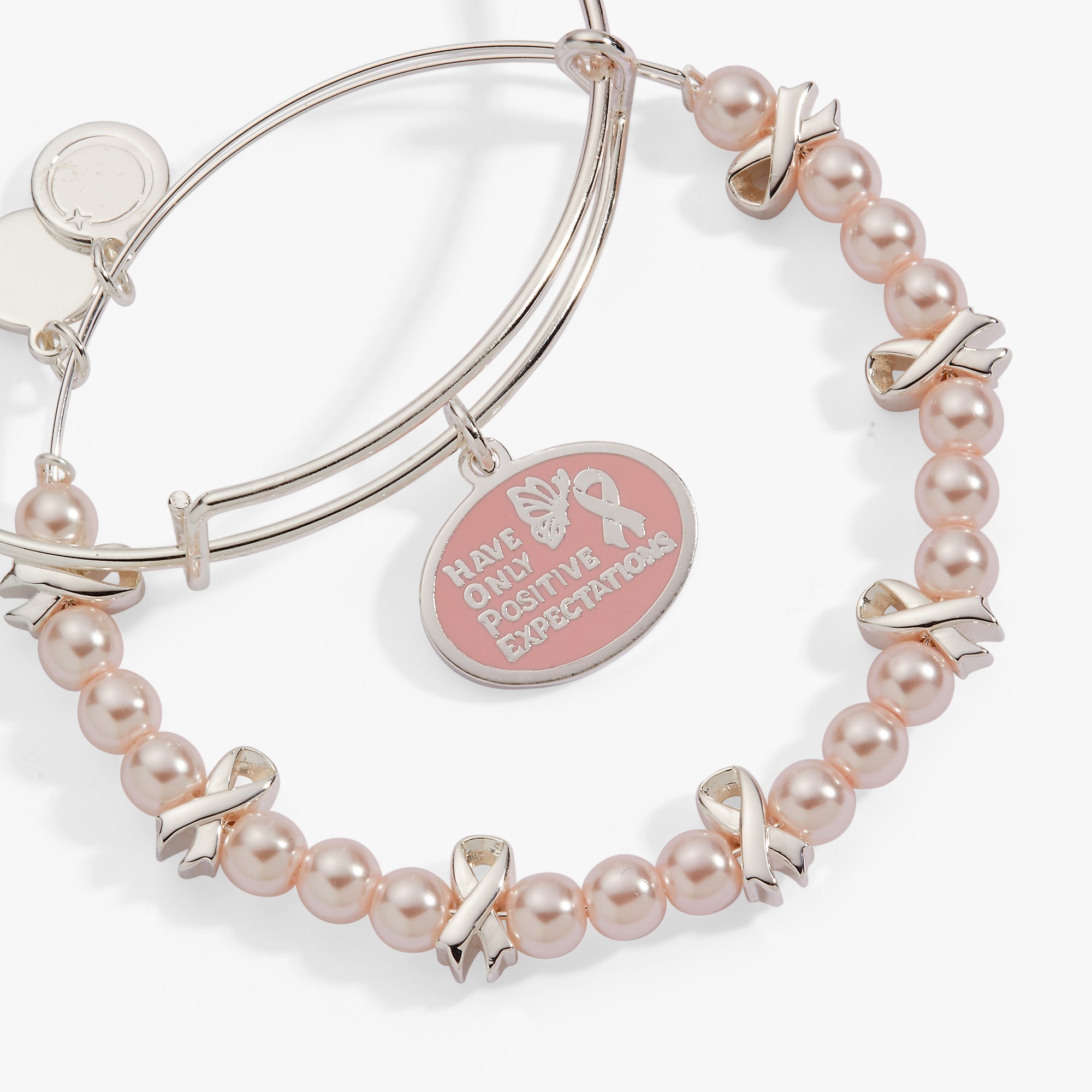 'hope' Breast Cancer Awareness Charm Bangle Set Of 2