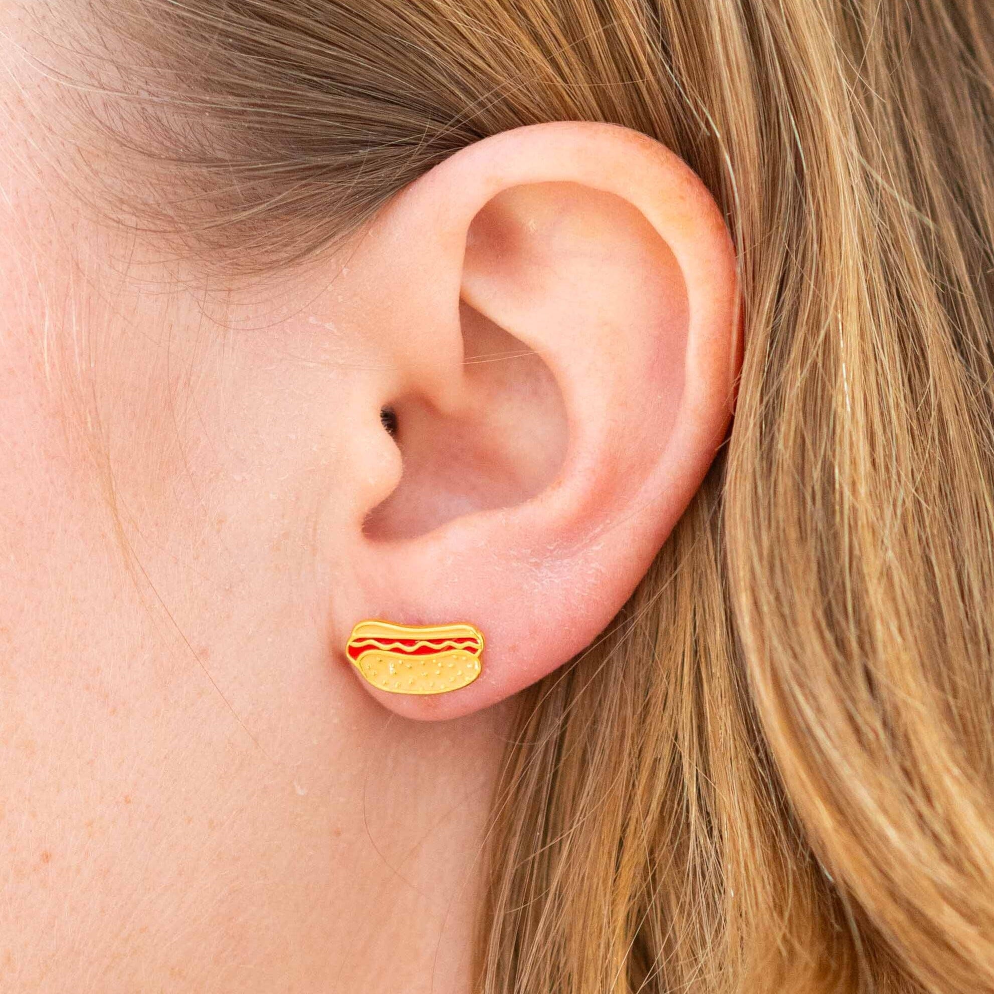 Hot Dog Enamel Earrings