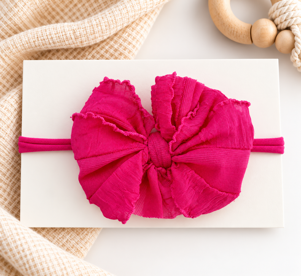 Hot Pink | Skinny Mini Nylon Ruffled Baby Headband