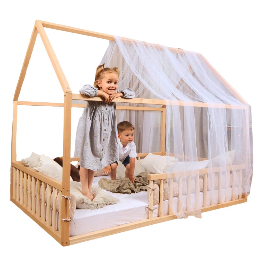 Twin Size Montessori House Bed For Kids With Fence (35*78 Inch)