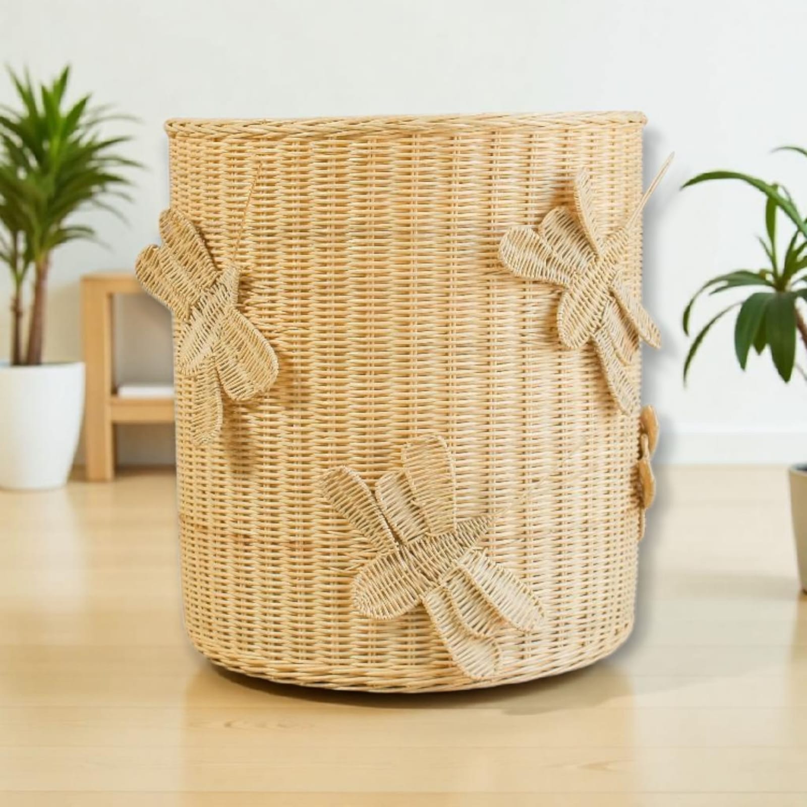 Flutter Wing Hamper Rattan Basket – Handwoven Boho Storage For Toys, Blankets & Laundry