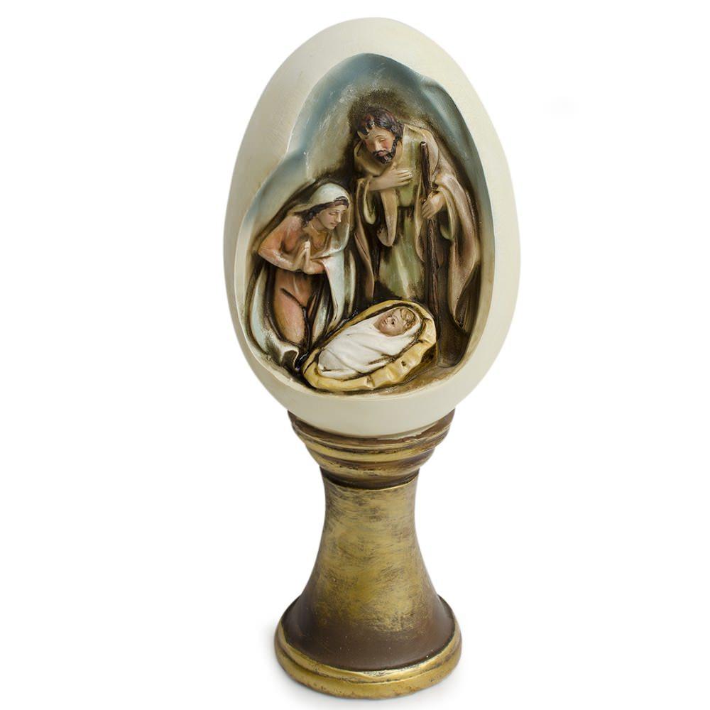 Holy Family Nativity Scene Egg Shape Resin Figurine 10 Inches