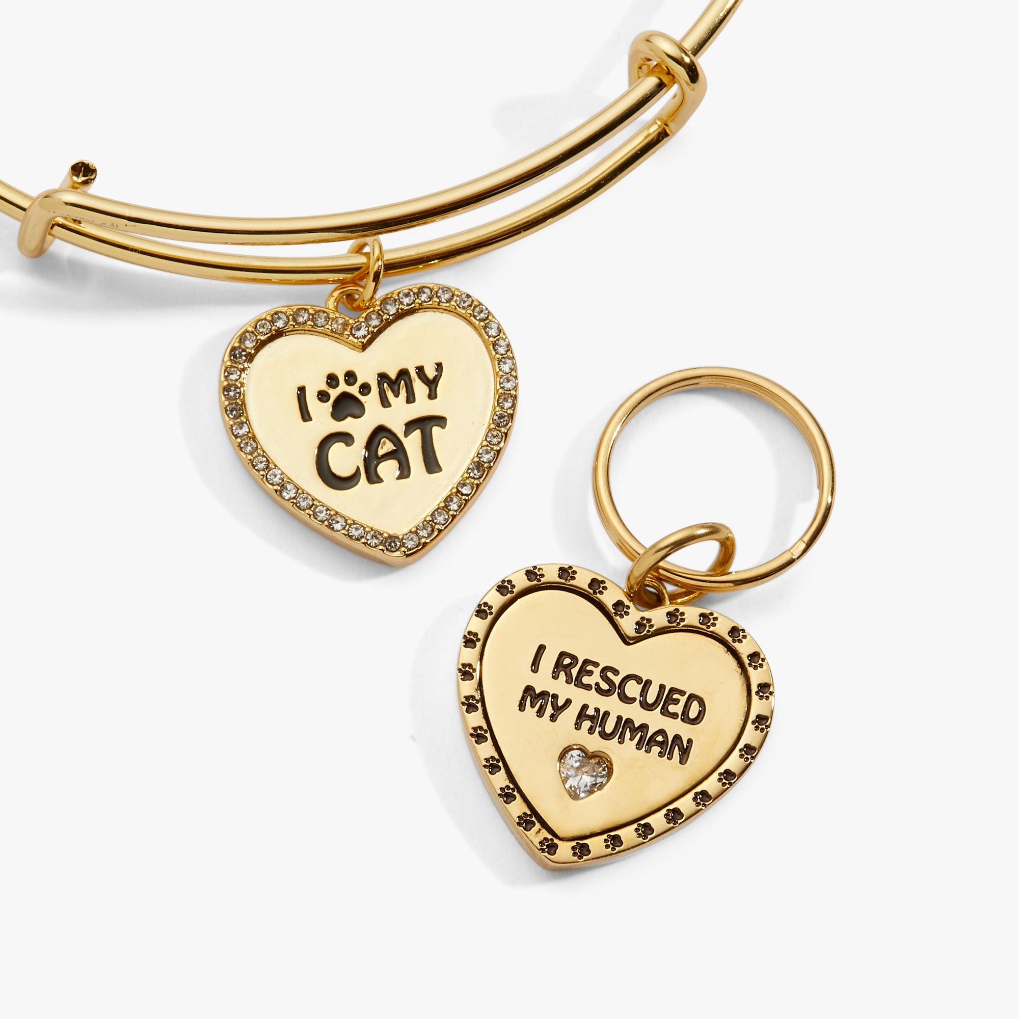 'i Love My Cat' Bangle & Pet Collar Charm Set Of 2