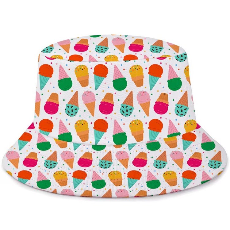 Ice Cream & Beach Print Bucket Hat For Kids | Summer Baby Bucket Hat |