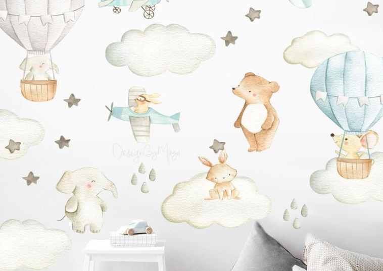 Hot Air Balloons And Planes Set - Fabric Nursery Wall Art Decals
