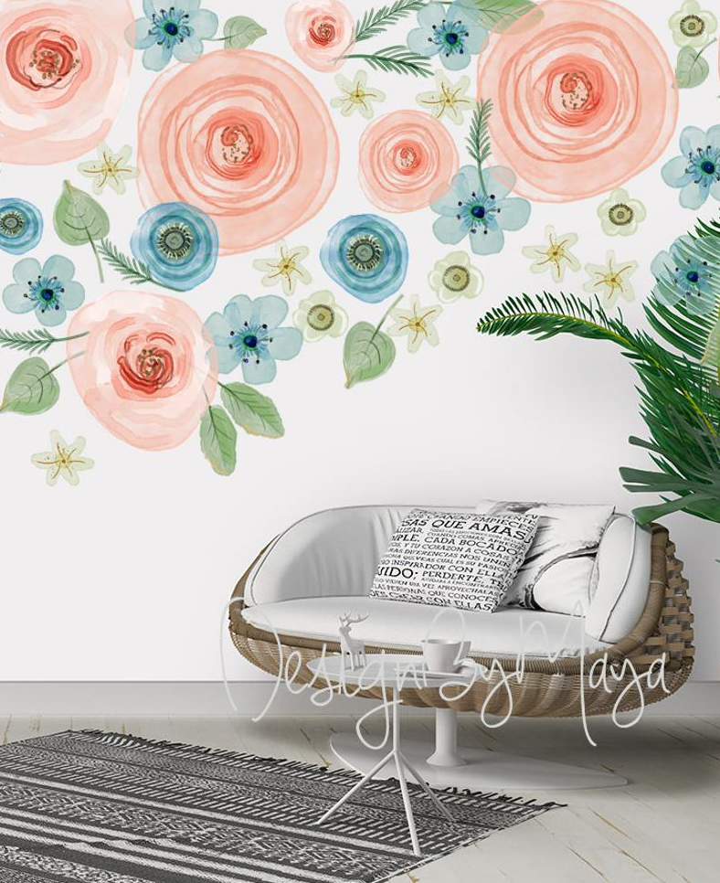 Baby Girl Pink Flowers- Fabric Nursery Wall Art Decals