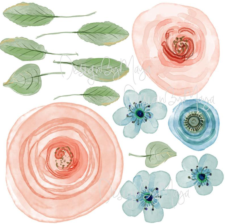 Baby Girl Pink Flowers- Fabric Nursery Wall Art Decals