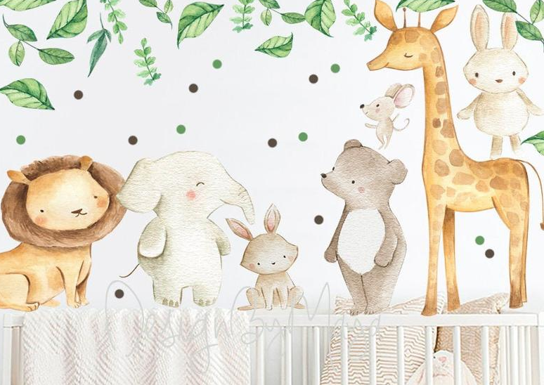 Safari Animals And Friends - Fabric Nursery Wall Art Decals