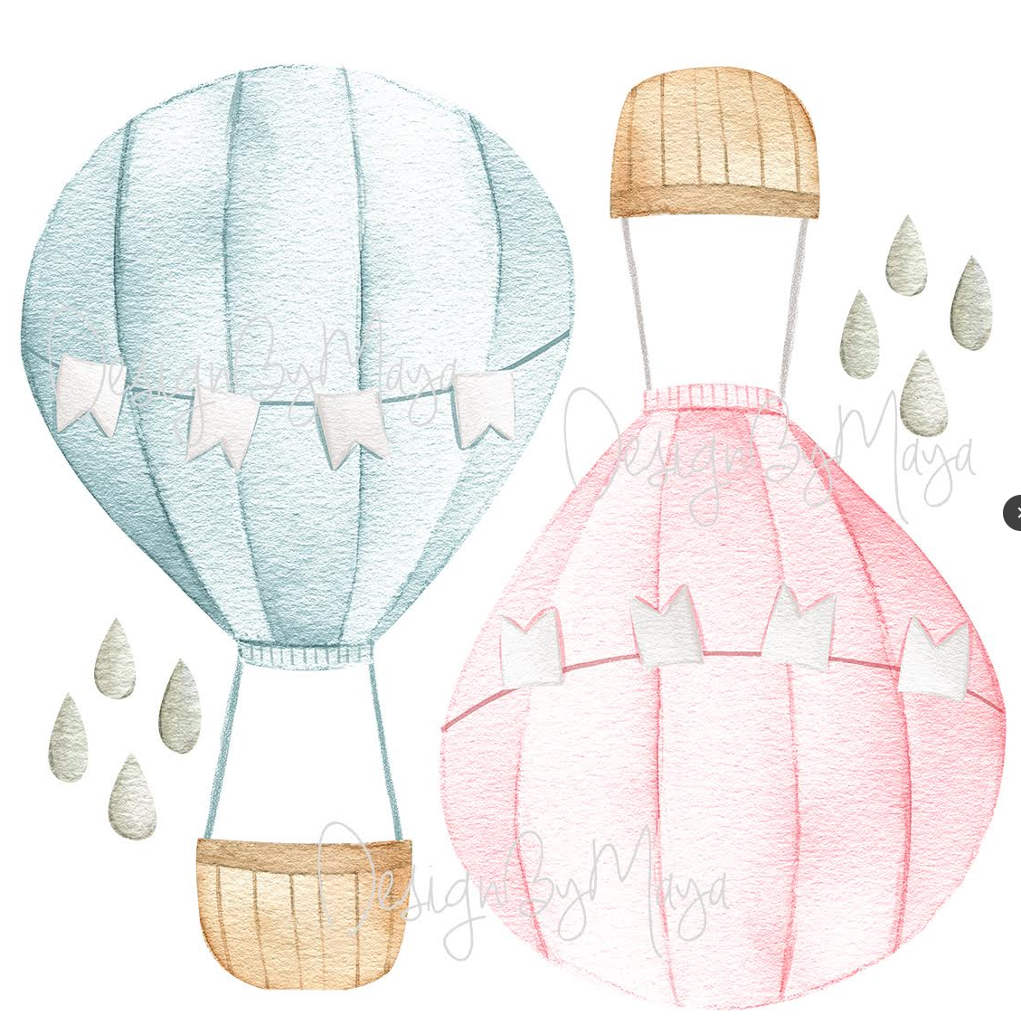 Rainbow Hot Air Balloons Set - Fabric Nursery Wall Art Decals