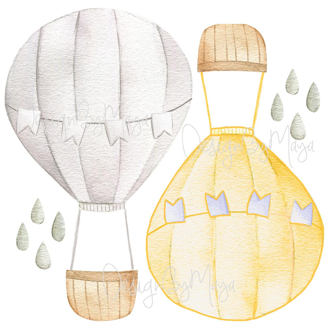 Rainbow Hot Air Balloons Set - Fabric Nursery Wall Art Decals
