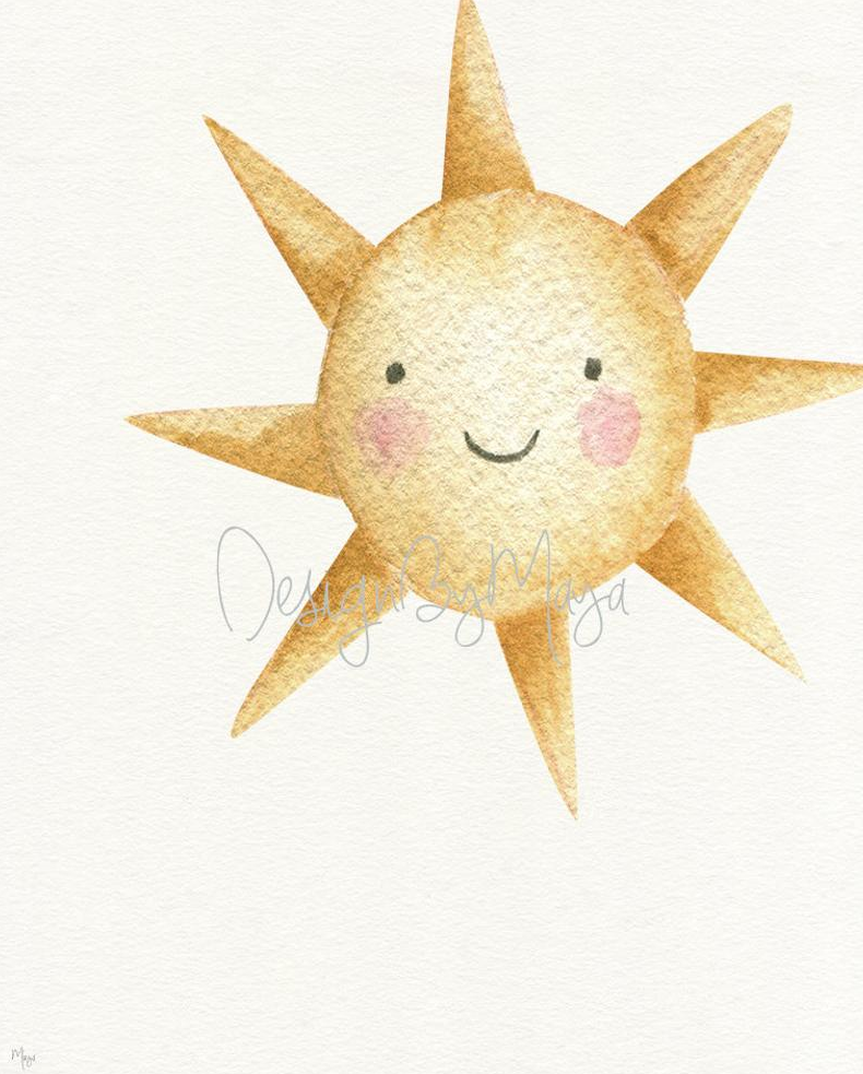 Boho Clouds, Sun, Moon, And Rainbow - Luster Paper Nursery Wall Art Prints