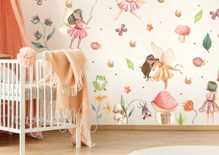 Magical Flower Fairies - Fabric Nursery Wall Art Decals