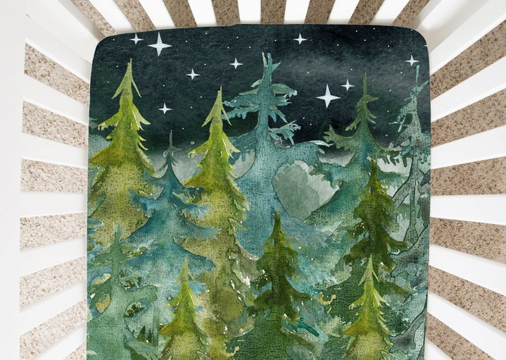 Night-time Woodland Forest - Minky / Jersey Crib Sheets