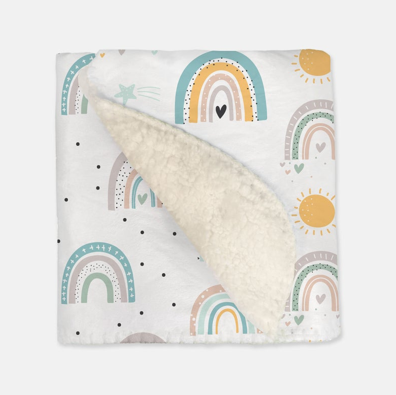 Southern-style Light Teal And Lavender Rainbows - Vintage Baby Blankets