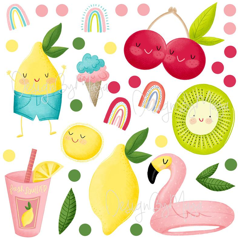 Silly Fruits Collection - Silly Summer Fruits - Fabric Nursery Wall Art Decals
