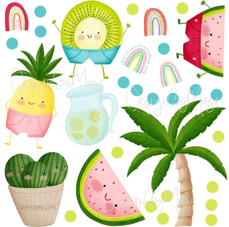 Silly Fruits Collection - Silly Summer Fruits - Fabric Nursery Wall Art Decals