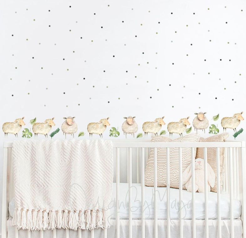 Little Baby Sheep And Polka Dots - Fabric Nursery Wall Art Decals