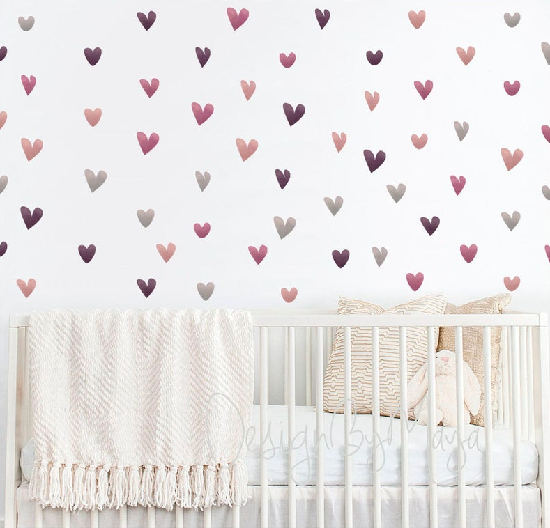 Cute Baby Girl Hearts - Fabric Nursery Wall Art Decals